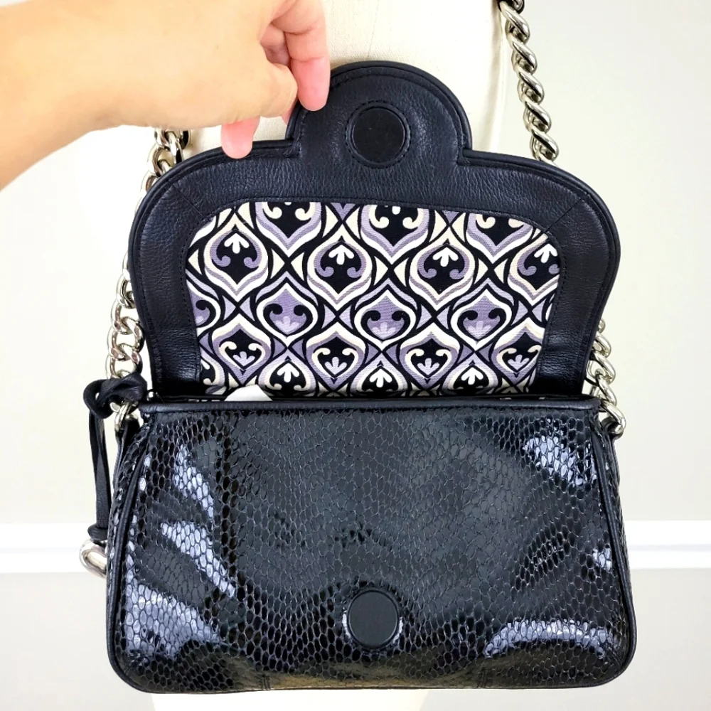 Brighton Collection Croc Embossed  Silver  Chain Strap Leather Shoulder  Bag